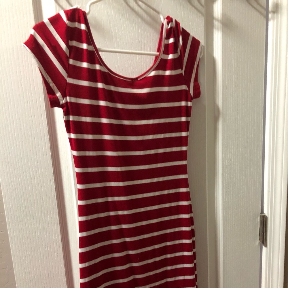 Red and white stripped dress
